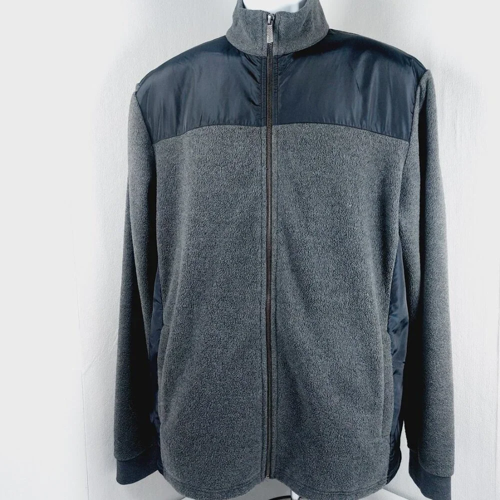 Apt. 9 Men's Black Gray Mock Neck Shell Fleece Full Zip Jacket Size L